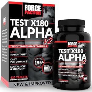 FORCE FACTOR Test X180 Alpha v2 T-Support for Men, T-Supplement to Help Build Strength, Boost Nitric Oxide, and Support Daily Performance, 120 Tablets