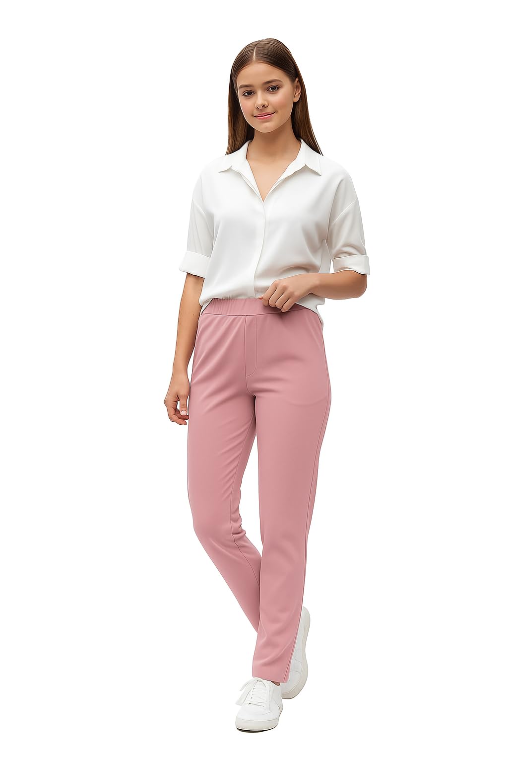 Pantalones escolares elásticos sin botones para niñas activos 4