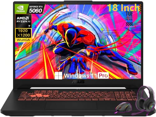 Image of ASUS TUF A18 18 inch Gaming Laptop - AMD Ryzen 7 260 (Up to 5.1GHz), 64 GB DDR5 RAM, 4 TB SSD, FHD+ 144Hz G-SYNC Display, RTX 5060 8GB GPU, Wi-Fi 6E, RGB Backlit KB, Fast Charge, Copilot, Windows 11 Pro