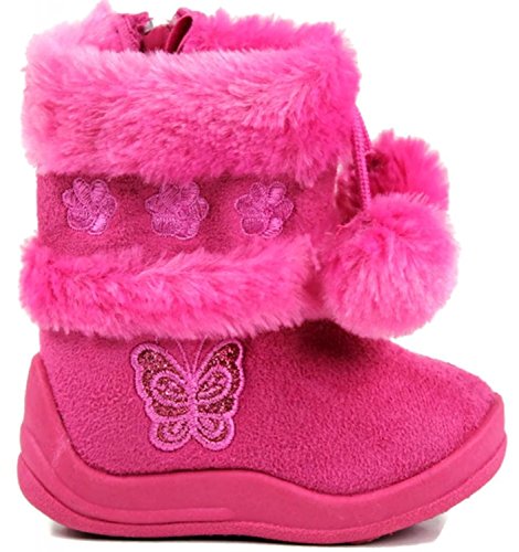 Kali Footwear Little Girls Zello Glitter Pom Pom Boots, Hot Pink 042