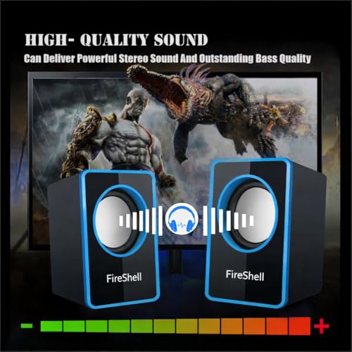 Image of Fireshell USB Powered Computer Speakers 6W Stereo Sound with Multicolor LED Lights, AUX Input & Volume Control Pod for PC, Laptop & Desktop (Blue)