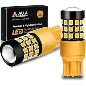 Alla Lighting Newly Upgraded T20 7440 7443 LED Turn Signal Light Bulbs 7444NA 7442NAK, Amber Yellow W3x16q Base, Super Bright 2835-SMD 360Â° LED Blinker Direction Lamps for Cars, Trucks