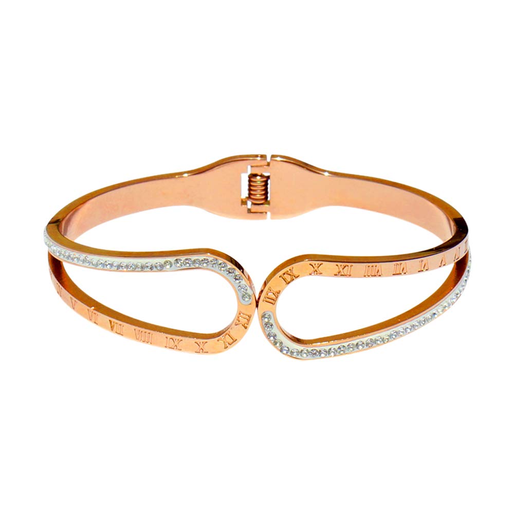 JANNAHDazzling Women's Fashion Bracelet | Roman Numerals Stainless Steel Fashion Crystal Stretch Memory Wrist Band Hinge Cuff Bangles for Women