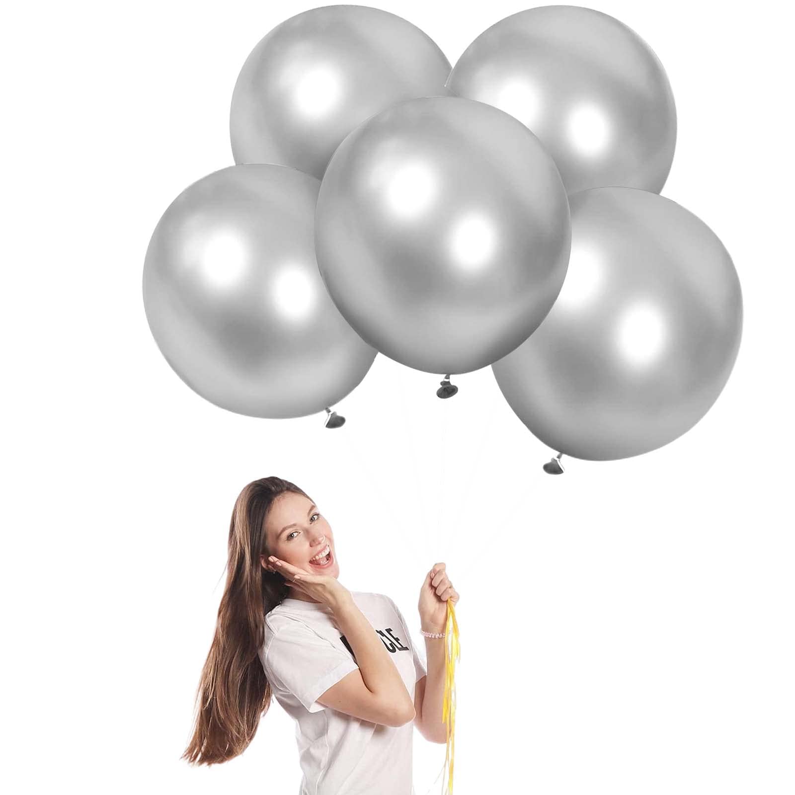 POPOYU Silver Chrome Large Balloon,Metallic Silver Balloons 18 inch Big Balloons,5 Pcs Thick Natural Latex Balloon Shiny Birthday Party Helium for Baby Showers,Wedding,Birthday Decorations