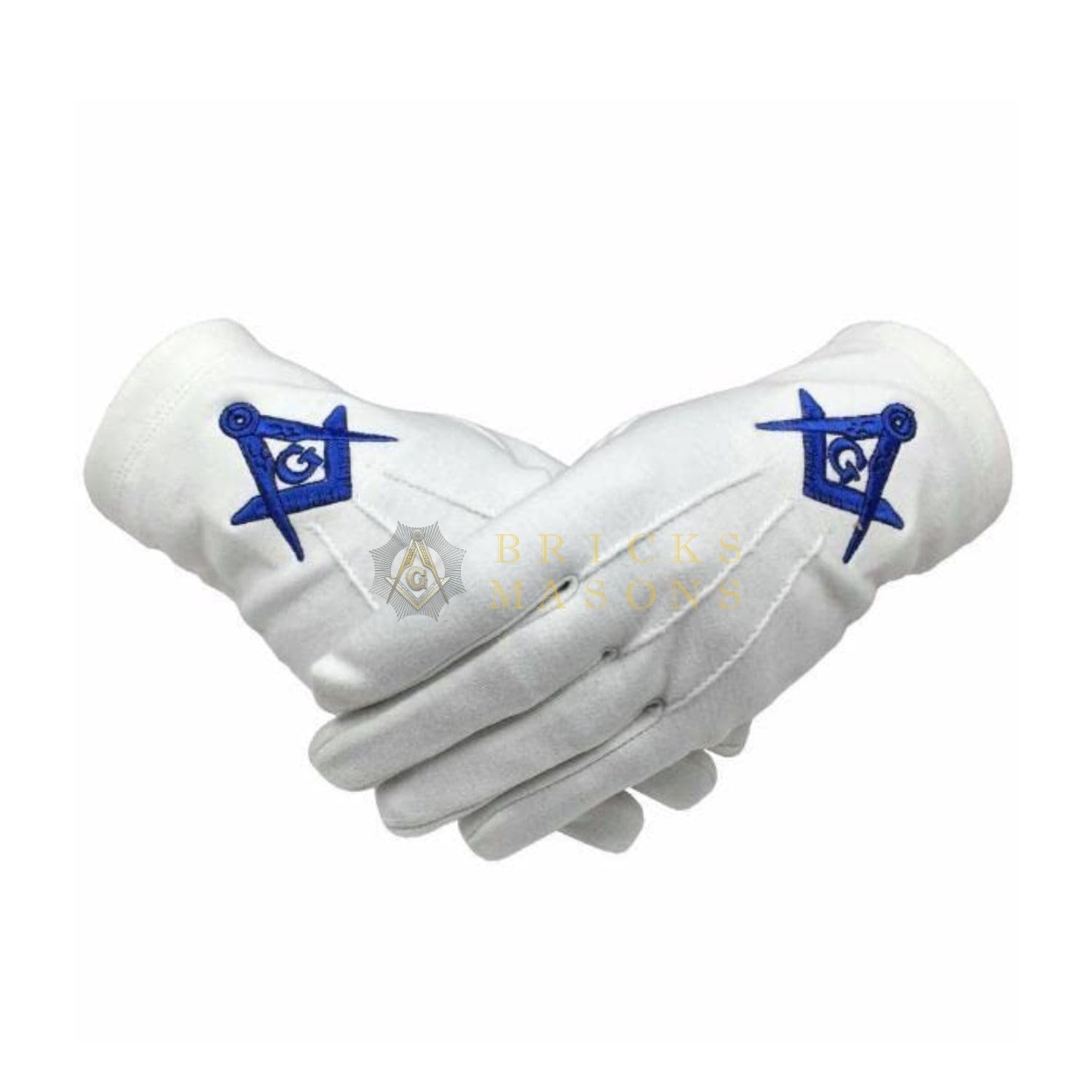 Bricks Masons Masonic 100% Cotton Gloves Square Compass & G Blue Machine Embroidery, Xx-Large
