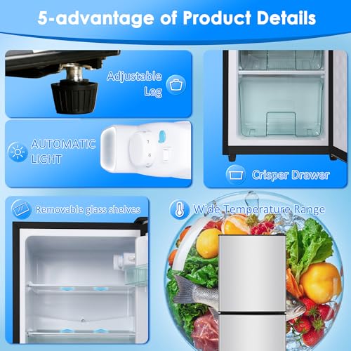 Image of Compact Refrigerator with Freezer, 4.5 Cu. Ft. 2-Door Dorm Fridge with Adjustable 7-Level Thermostat, Small Refrigerator with Freezer for Home, RV, Apartment, Office, Silver