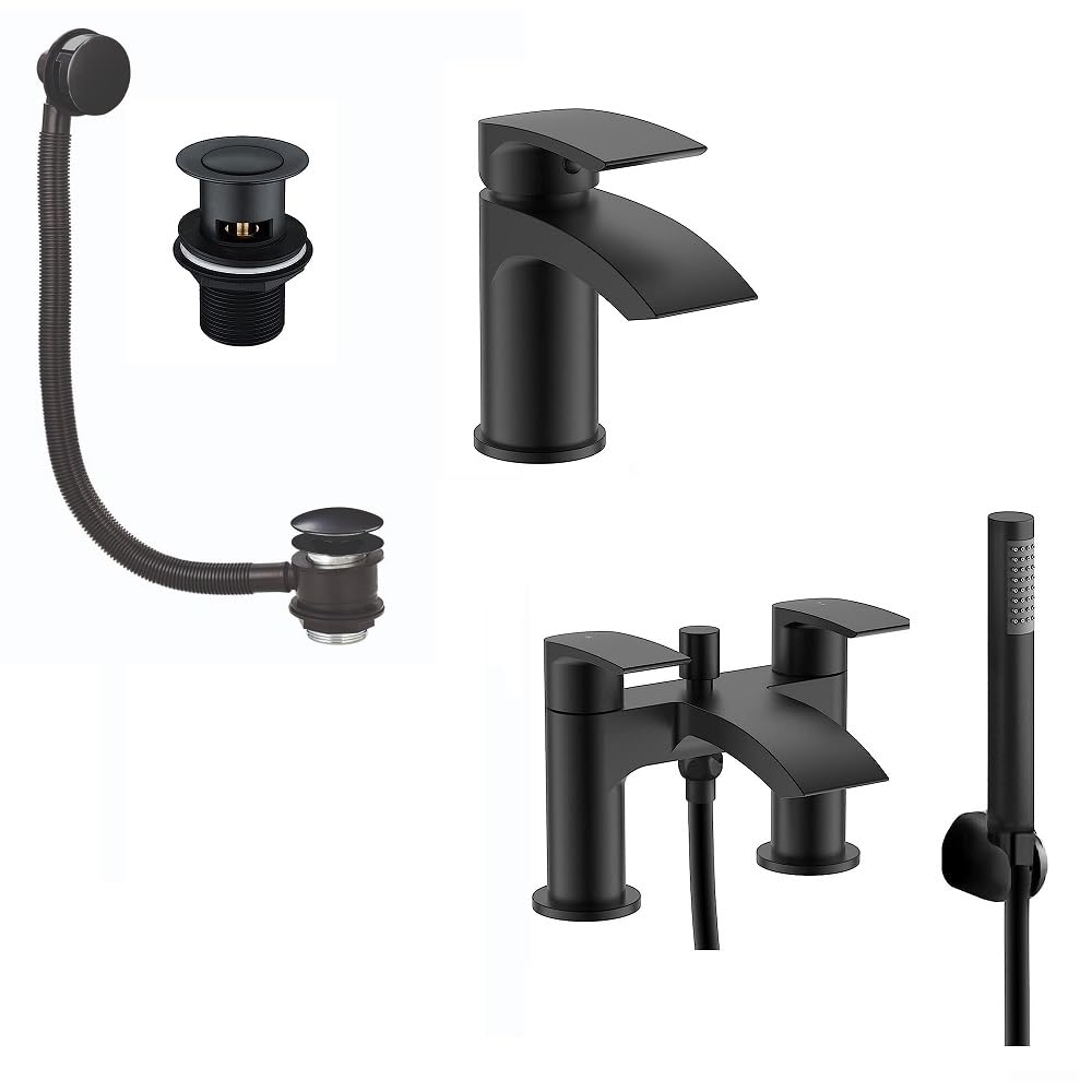 Noir Bathroom Tap Matt Black Pack Complete | Basin Mixer | Bath Shower Mixer | Basin and Bath Waste Included