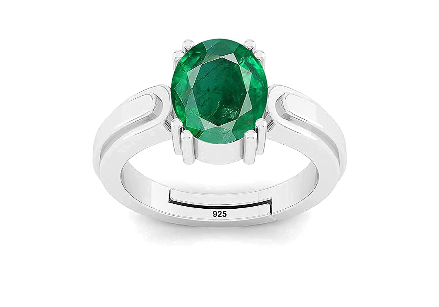 Certified Natural AA++ Quality 6.05 Carat Zambian Emerald Panna 925 Sterling Silver Adjustable Ring for Women's and Men's