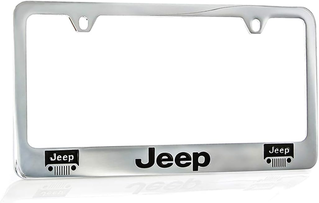 Jeep Logo License Plate Frame Holder (2 Hole/Brass, Chrome/Wide)