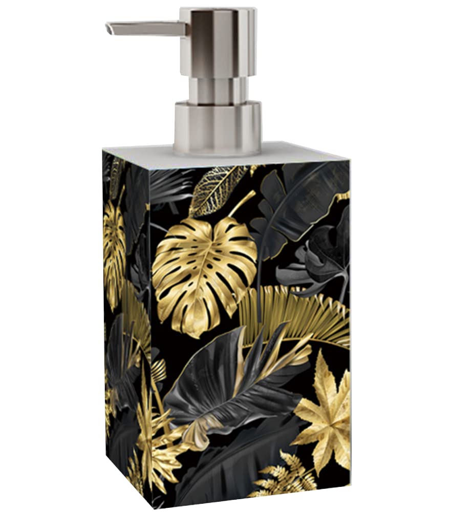 Sanilo Salle de Bain Set | Grande sélection | Distributeur de Savon et Brosse de Toilette | Design élégant, Chic | Un bel accroche-Regard pour la Salle de Bain (Golden Leaves)