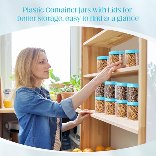 Image of Patelai 4 Pcs Plastic Jars Wide Mouth with Lids,16 Ounce,Blue