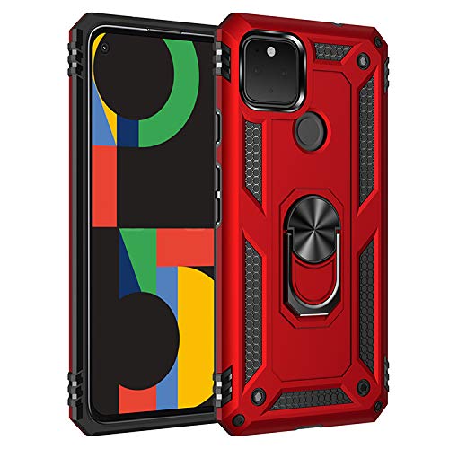 Case for Google Pixel 4a 5G,Ring Holder Protective Silicone Shockproof Tough Armor Hard Phone Cover,Red