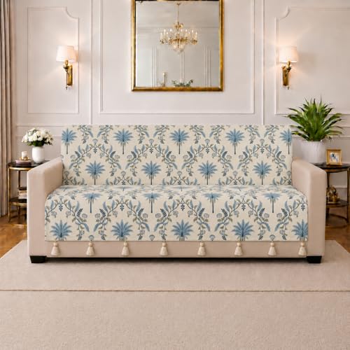 Image of STITCHNEST 'Eden Weaves Collection Series' 3 Seater Sofa Cover - Full Coverage| Elegant Woven Fabric, Decorative Tassels, Washable & Durable for Modern Living