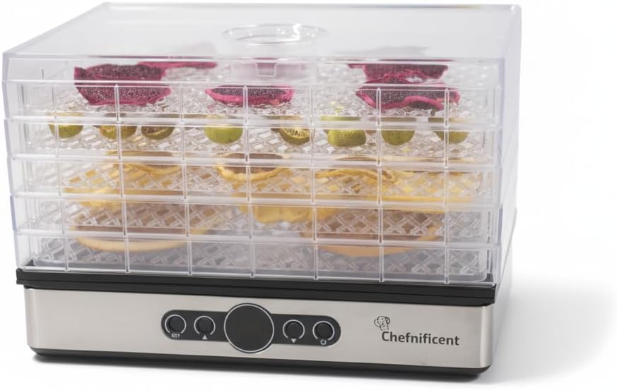 Food Dehydrator Machine with 5 Adjustable Trays, Rapid 4 Hour Drying, BPA Free Fruit Dryer for Jerky, Herbs, Mushrooms, Freeze Dryer Alternative for Healthy Snack Preparation