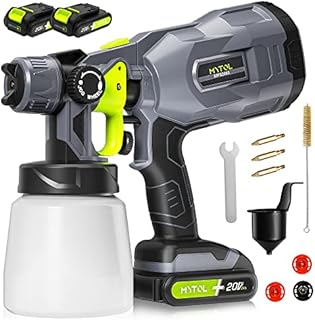 MYTOL Cordless Paint Sprayer, 2*20V 2.0Ah Batteries & 1 Charger, HVLP Electric Paint Sprayer Includes 3 Copper Nozzles & 3 Patterns, 800ml Container, 600W High Power Paint Sprayer for Home & Outdoors