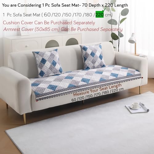 Image of HOKIPO 'LiefNest' Holland Velvet Sofa Cover Mat with Foam Filling for 1 /2 /3 Seater & L-Shape Sofa. Make Your Own Sofa Cover Set, Mat Size: 220(L) cm, Diamond Slate Grey Blue (IN-826-D2)