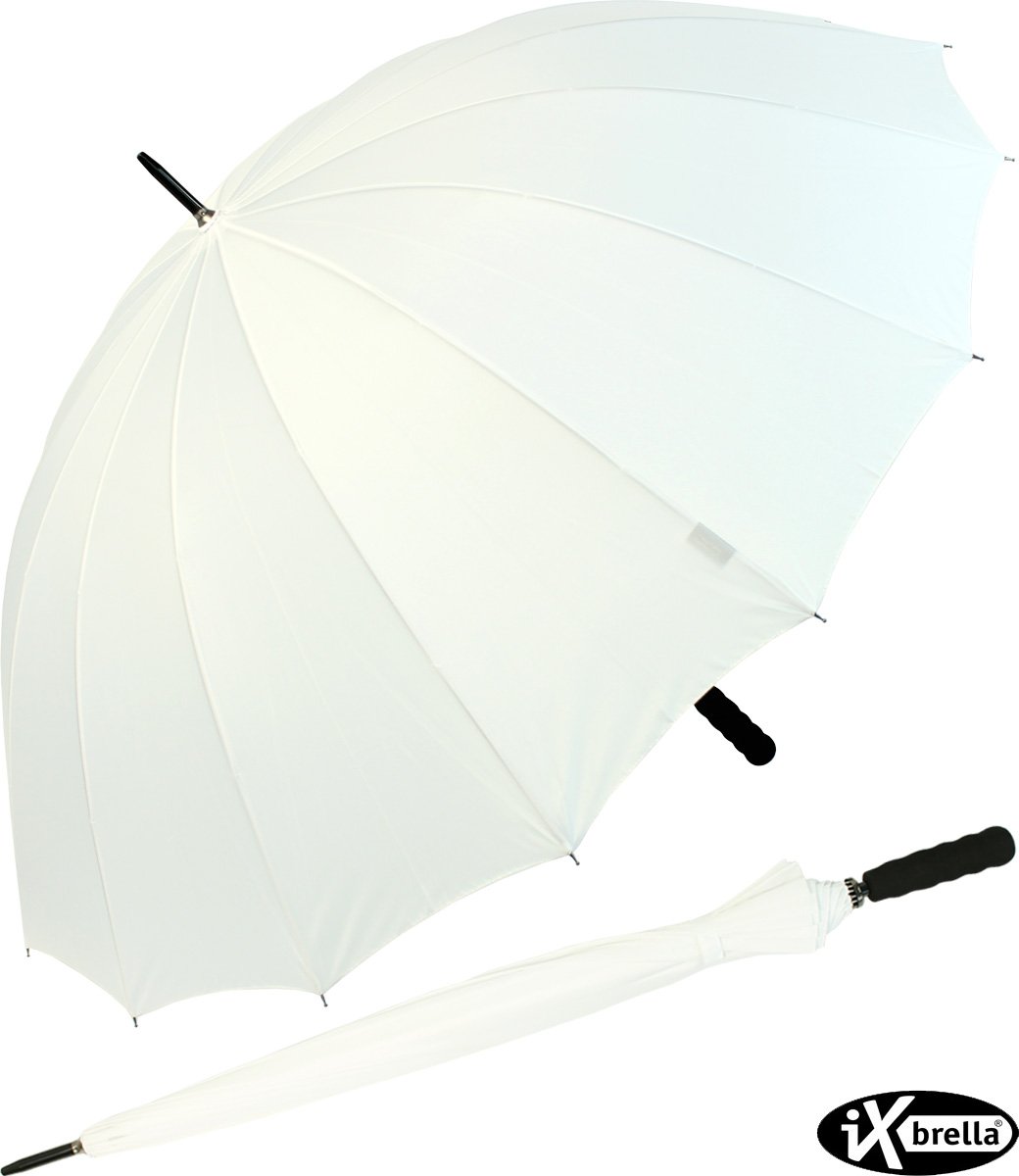 iX-brella - Ombrello XXL leggero a 16 raggi, con comoda impugnatura morbida, diametro 1,29 metri, bianco, 129, Ombrello per partner con aprimano.