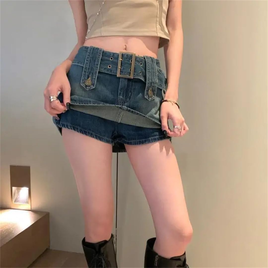 Gonna in denim da donna a vita alta con cintura, gonna corta, minigonna sottile