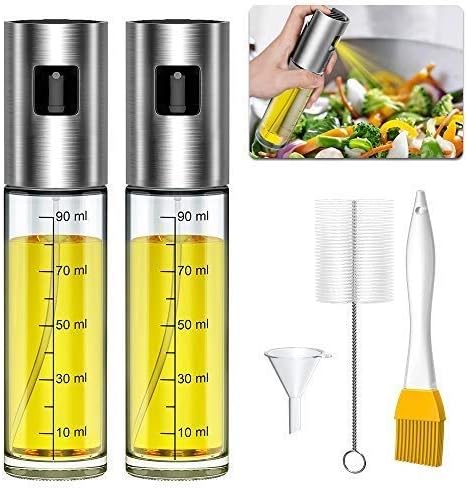 Olive Oil Sprayer Bottle Oil Dispenser with Scale Transparent Food-Grade Portable Spray Bottle Vinegar Bottle Air Fryer Stainless Steel for Salad BBQ Frying Grilling Kitchen Baking Roasting (Yellow)