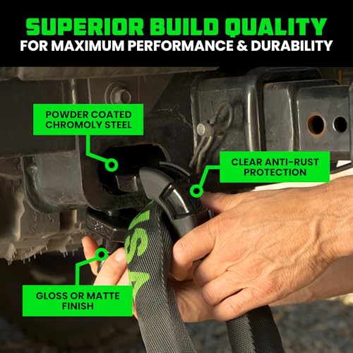 Image of Rhino USA Super D Ring Shackles (2-Pack) - 70,548lb Break Strength - Heavy Duty 3 /4 inch Clevis Shackle with 7 /8 Pin for Towing & Off-Road Use - Pairs with Tow Strap for Vehicle Recovery (Black)
