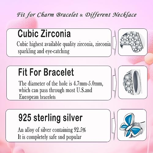 S925 Sterling Silver A~Z Letters Charms with 5A Cubic Zircon Stones, Butterfly Alphabet Beads fit Pandora European Bracelets Gift Options4