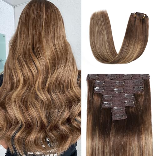 Mocona Clip in Hair Extensions Real Human Hair, 16 Inch