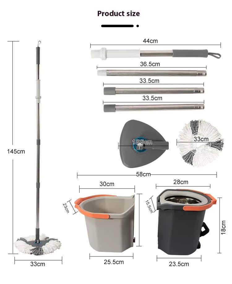 Image of EXVITO 360Spin Mop with Bucket|Dual Drive Floor Cleaning System with Stainless Steel Wringer|Super Absorbent Microfiber Heads 2 Refills Easy Self-Wringing MopSet for Home &Office - Pedal Grey