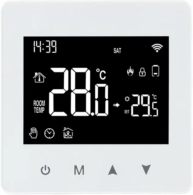 Imagen relacionada con Besttoolifes Termostato inteligente WiFi controlador de temperatura para caldera de gas, sistema de calefacción del hogar, pantalla táctil programable, funciona con pilas con función anticongelante de