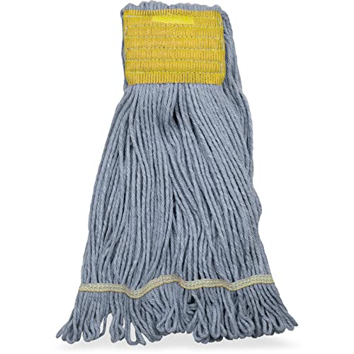 Image of SPARTA 369513B14 FLO-PAC Cotton Mop Head, Loop-Ended, 5 Inch Color-Coded Yellow Headhand for Organized Cleaning, Small - 30 Inches Long, Blue with Yellow Band, (Pack of 12)