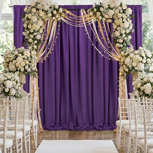 Image of Purple Backdrop Curtains 4 Panel 5ft x 10ft Polyester Fabric Party Backdrops for Arch Wedding Stage Ceremony Photography Background Decorations