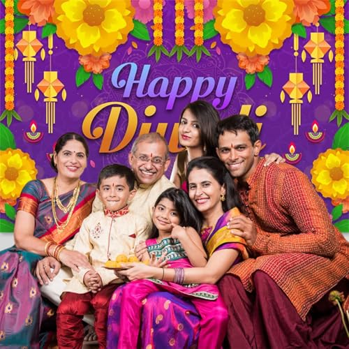 Image of 9x6ft Happy Diwali Backdrop Banner Decorations India Festival of Lights Party Supplies for Diwali Party Indian Deepavali Lights Diyas Decor Supplies