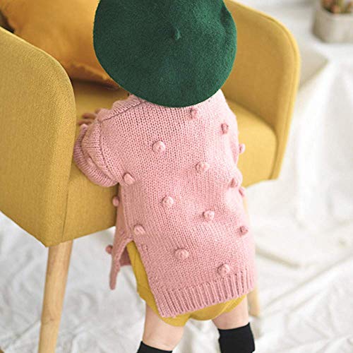 Toddler Newborn Baby Boys Girls Pompoms Soft Cardigan Sweater Kids Warm Knitted Pullover Tops Winter Clothes (Pink, 3-4T(90)) #TOP2