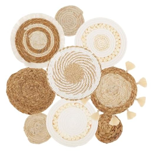 9 Pack Boho Wall Basket Decor, Hanging Woven Wall Basket Decor, Seagrass Rattan Wicker Boho Wall Decor, Round Flat Seagrass Baskets Wall Art, Round Wall Art for Farmhouse Bedroom Living Room Display