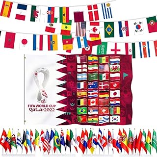 iZoeL World Cup Decorations 2022, Large 2022 World Cup 32 Teams Flags, 10M Flag Bunting Banner 32pcs Hand Flag for Indoor Outdoor - Garden School Restaurant Bar Party Football Match Patio