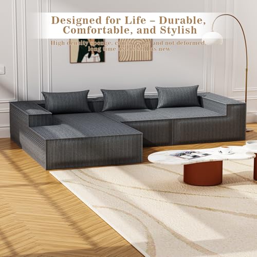 Image of 109 inch Cloud Sectional Couch with L-Shape Chaise, Modern Modular Sectional Sofa, No Assembly Required Sponge Sectional Sofa Couch for Living Room, Sofa-in-a-Box, White | Modern Modular