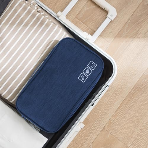 Travel Underwear Bra Organizer Bag, Large Capacity Travel Packing Organizer Waterproof Three Layer Packing Cube for Underwear, Socks, Toiletries, Cosmetics, Clothes, Towels - Navy2