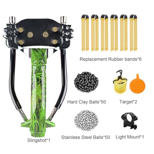 Professional Wrist-Braced Slingshots Set for Hunting, High Velocity Tactical Wrist Support Sling Shot with Ammo Balls & Replacement Bands (Target Practice Kit)