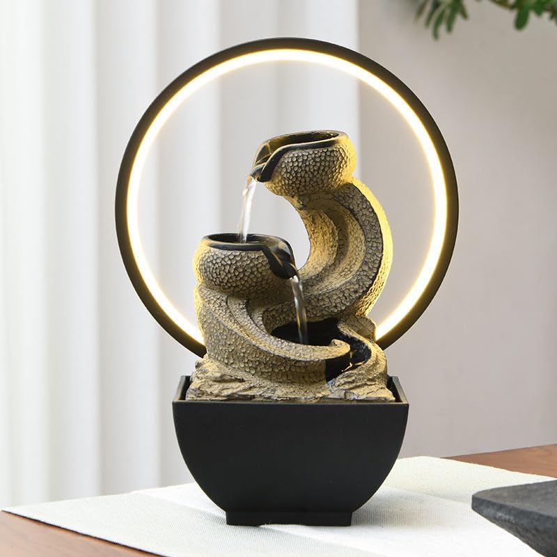 PRECHANA Water Fountains with Ring Light for Home Decor Tabletop Indoor Desktop Showpiece Fountain for Living Room Bedroom Office Housewarming Gift Meditation Zen Water Fountain-image-17