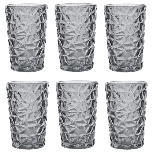Lot de 6 verres à vin colorés vintage avec gaufrage (cristal de glace/noir/350 ml), verres à boisson, verres de mariage, verres à champagne, carafe, coupe...