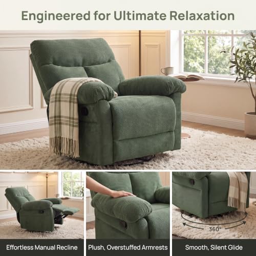 Image of Manual 360 Swivel Rocker Recliner Chair for Living Room, Green