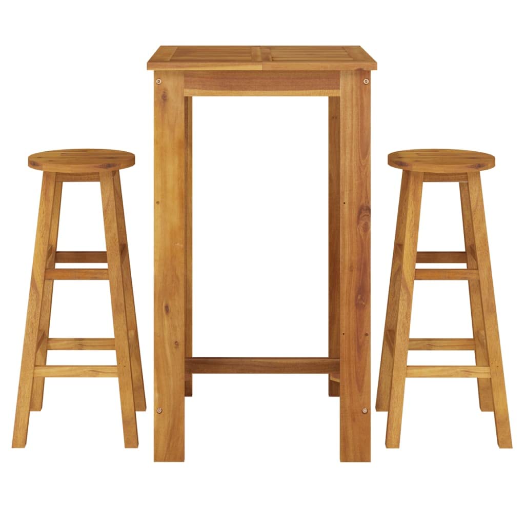 vidaXL Mesa y Taburetes Altos de Jardín 3 pzas, Juego de Muebles de Bar, Mesa Sillas Altas, Mesita Asientos Exterior, Madera Maciza Acacia