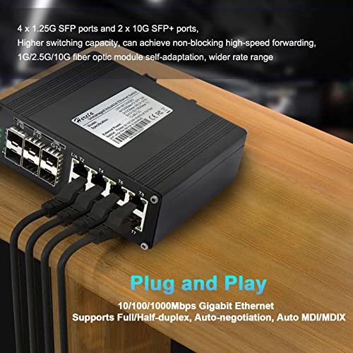 Image of Industrial 14-Port Gigabit Ethernet Switch, Hardened Unmanaged Network Switch Network Splitter with 8 x Gigabit RJ45 Ports, 4 x 1.25G SFP Ports, 2 x 10G SFP+ Ports, Plug & Play, Aluminum Case
