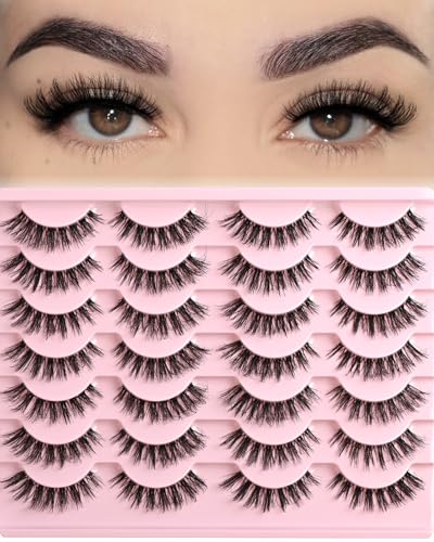 FARRED Natural Lashes Short Eyelashes Wispy False Mink Lash Pack 14 Pair Natural Look Fluffy Cat Eye Strip Eyelash Small Fake Lashes Full Pestañas Sets for MUA and Beginners Daily Makeup (F1 | 8-14mm)