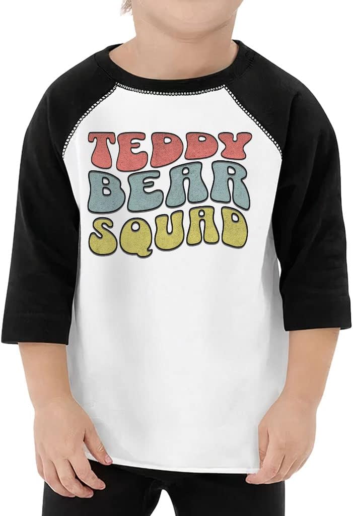 Bear Print Toddler Baseball T-Shirt - Cute 3/4 Sleeve T-Shirt - Graphic Kids' Baseball Tee