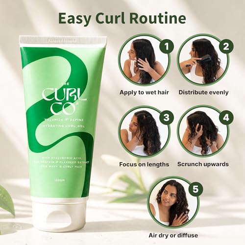 Image of The Curl Co Volumize & Define Hydrating Curl Gel, 150g, For Wavy & Curly Hair, With Hyaluronic Acid, Rice Protein & Flaxseed Extract