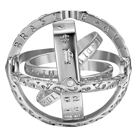 PAMTIER Men Women Stainless Steel Vintage Foldable Open Magic Cosmic Astronomical Sphere Ball Couples Finger Ring Silver Plated Size 8 Cover