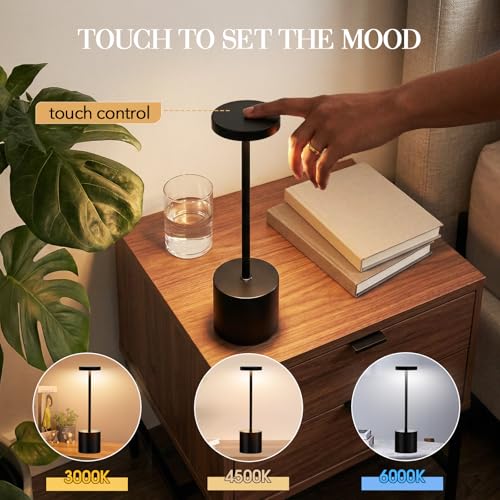 Cordless Table Lamp Set of 2, 5000mAh Rechargeable Lamp with Touch Control & Stepless Dimming, 3 Light Modes, IP54 Waterproof Portable Light for Dining Table, Patio, Bedroom, Power Outage (Black) by AUDLES - Image 3