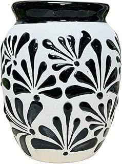 Black Espiga Plumeado Bola Clay Vase - Florero Barro - Jarro - Clay Vase - Hand Made Vase - Guelaguetza Designs