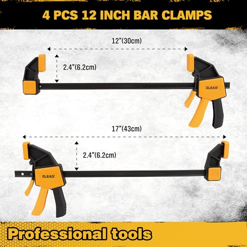 Image of 8-Piece Bar Clamps for Woodworking - 4 Pcs 12 inch Bar Clamps with 150 LBS Load Limit, 4 Pcs Heavy Duty Metal Spring Clamps, Quick Release Triggers