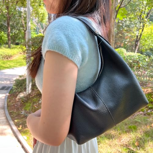 Image of Hobo Women's PU Leather Shoulder Tote Clutch Crescent Slouchy Bag with Zipper Closure and Top Handle